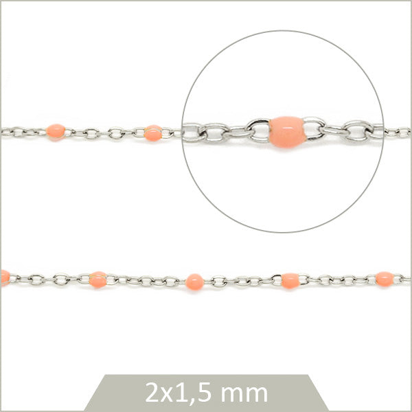 1 m de chaîne acier inoxydable et maillons effet émail rose saumon