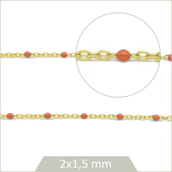 1m de chaîne acier doré et maillons orange
