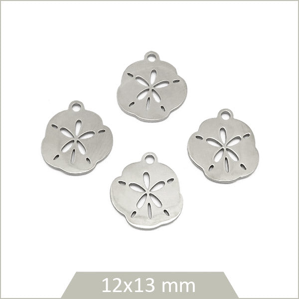4 breloques circulaires motif floral en acier
