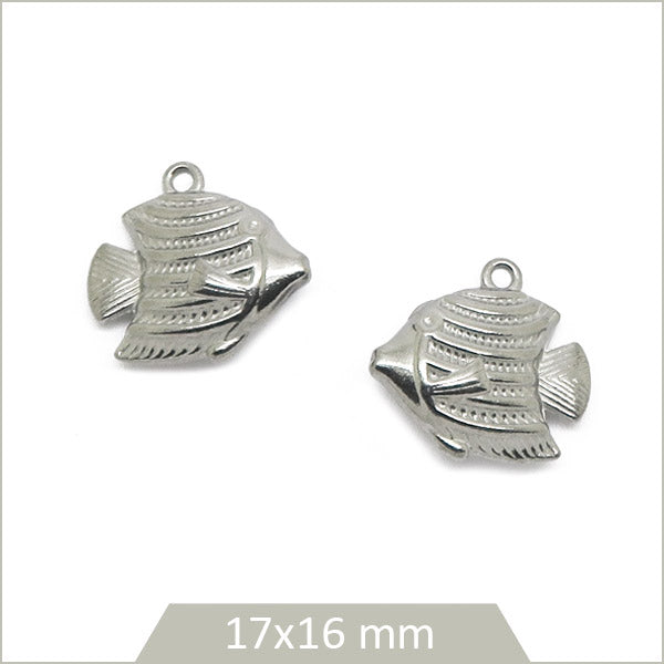 4 breloques poisson tropical en acier inoxydable