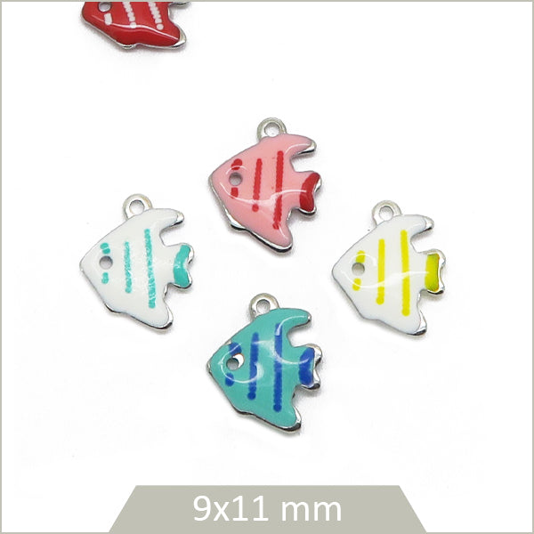 4 breloques poissons tropicaux acier inoxydable 304 et effet émail coloré (mix aléatoire)