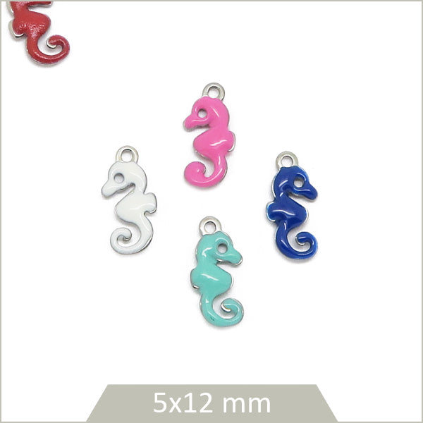 4 breloques hippocampes acier inoxydable 304 et effet émail coloré (mix aléatoire)