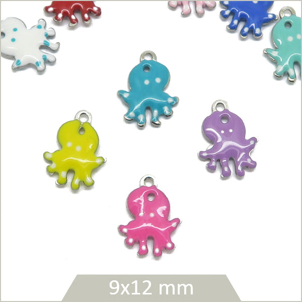4 breloques pieuvres acier inoxydable 304 et effet émail coloré (mix aléatoire)