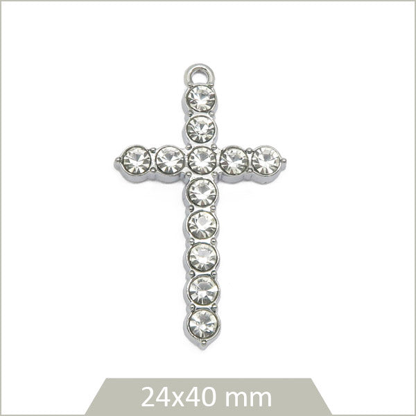 2 breloques croix strass et acier