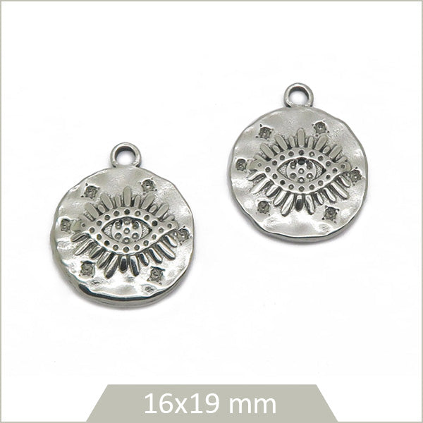 4 breloques rondes motif œil en acier