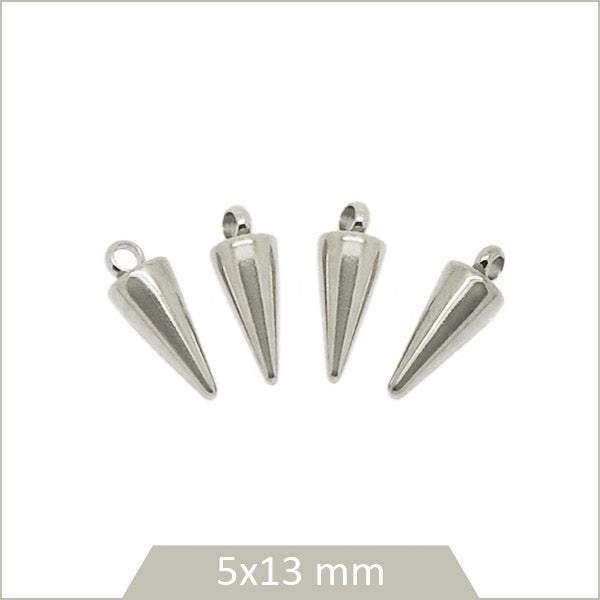 4 breloques coniques en acier inoxydable