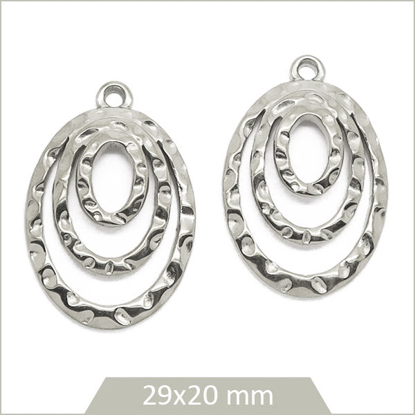 2 breloques ovales texturées en acier inoxydable 304