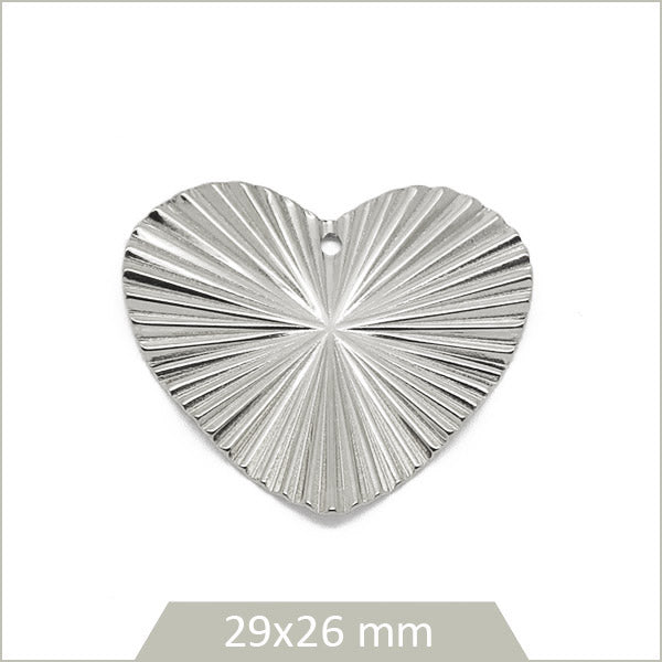 2 breloques cœur texture plissée en acier