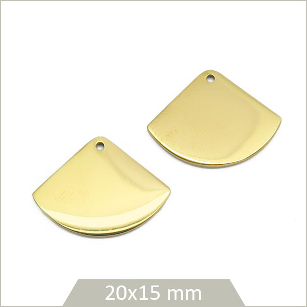 4 breloques éventails en acier inoxydable doré, 20x15 mm