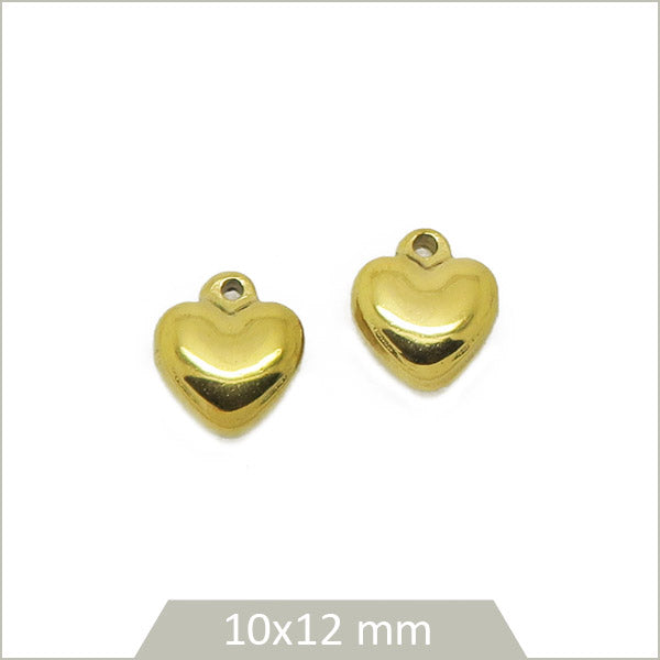 2 breloques cœur acier doré inoxydable