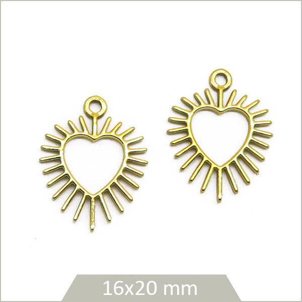 2 breloques cœur-soleil acier doré inoxydable