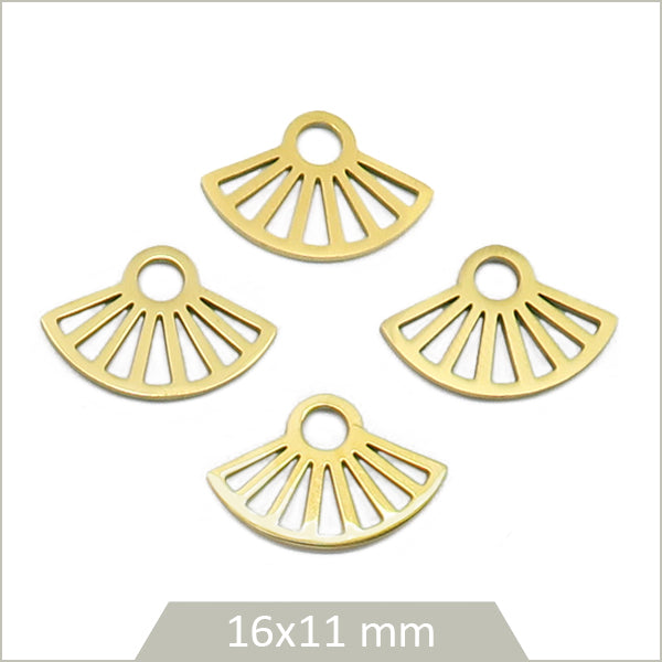 4 petites breloques éventail ajourées acier inoxydable doré