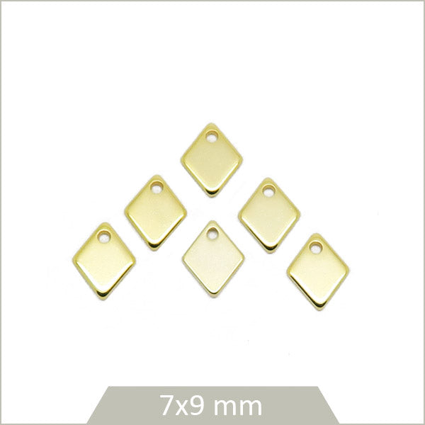 6 breloques petits losanges en acier doré