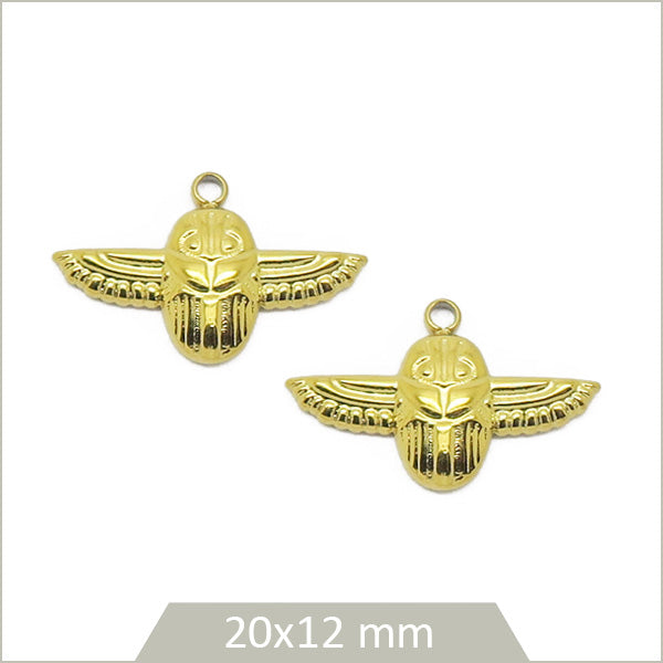 2 breloques scarabées en acier inox doré