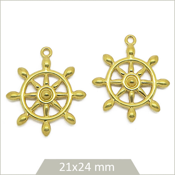 2 breloques barre de navigation de bateau en acier inoxydable doré