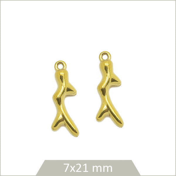 2 breloques corail en acier inoxydable doré