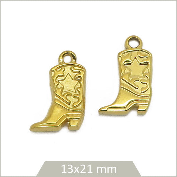 2 breloques santiags en acier inoxydable doré