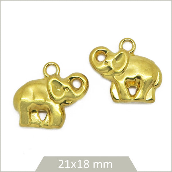 2 breloques éléphants en acier inoxydable doré