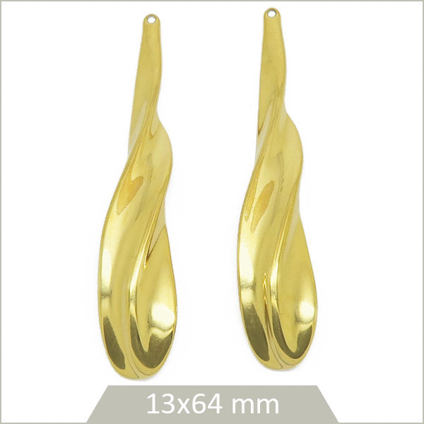 2 grandes breloques spirales en acier inoxydable doré