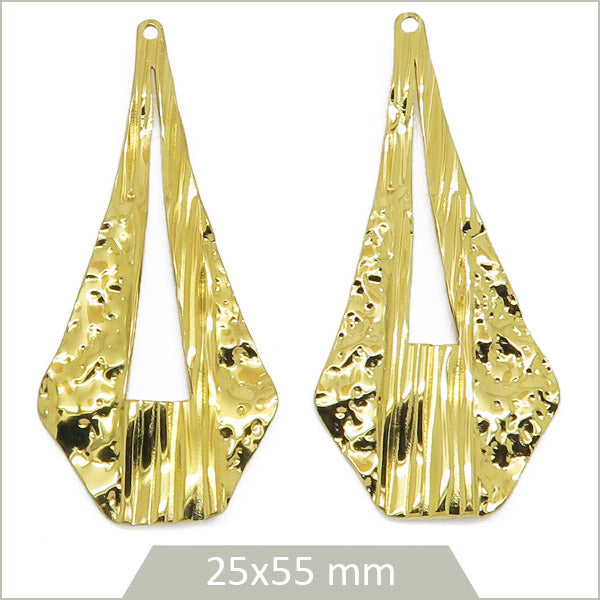 2 grandes breloques goutte style Art déco en acier inoxydable doré