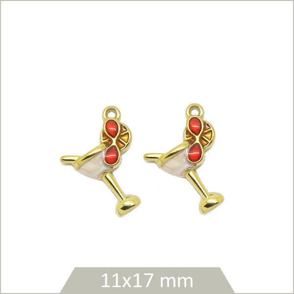 2 breloques coupe en acier inoxydable doré, effet émail blanc