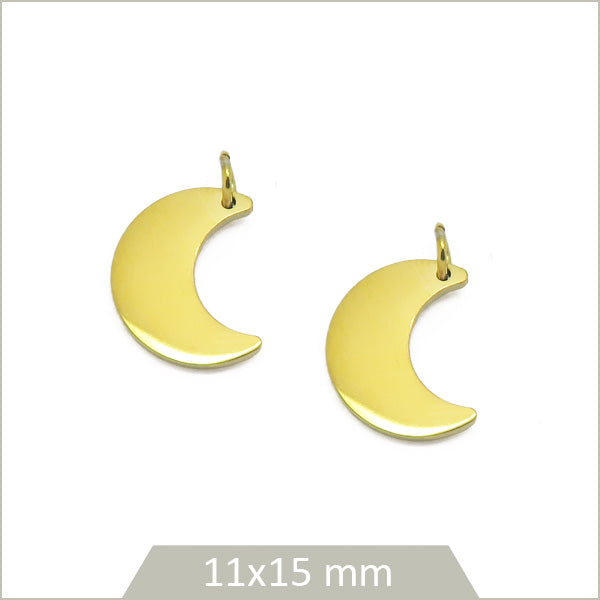 2 breloques lunes en acier doré