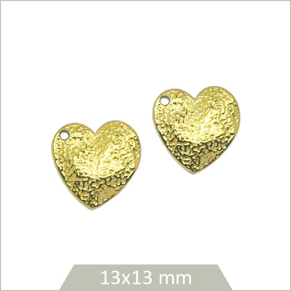 2 breloques cœur texturées en acier inoxydable doré