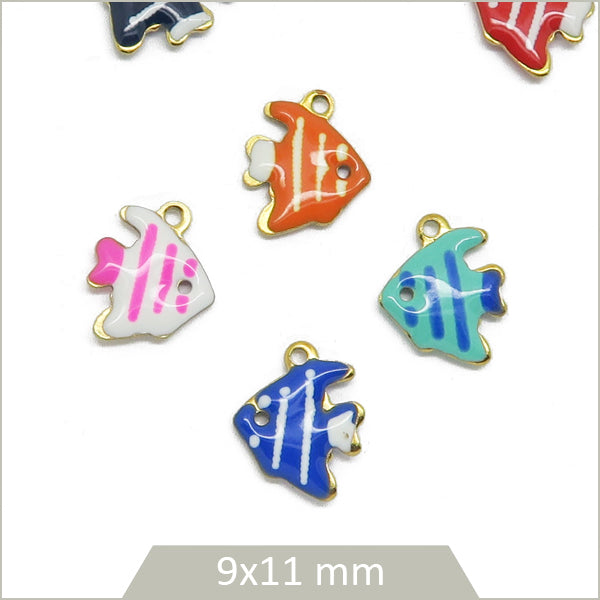 4 breloques poissons tropicaux acier inoxydable 304 doré et effet émail coloré (mix aléatoire)