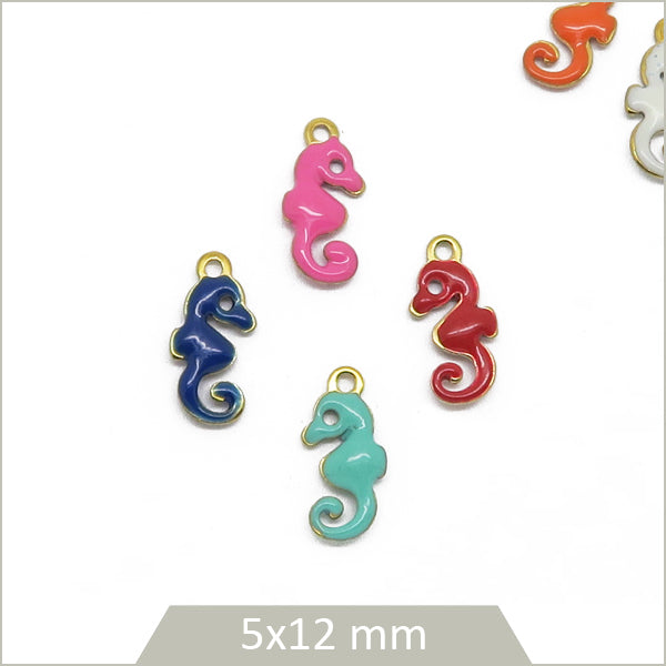 4 breloques hippocampes acier inoxydable 304 doré et effet émail coloré (mix aléatoire)
