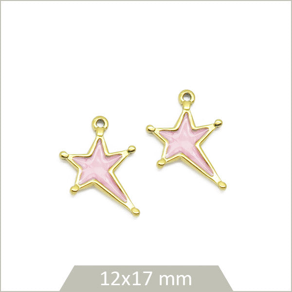 2 breloques étoiles roses en acier inoxydable doré