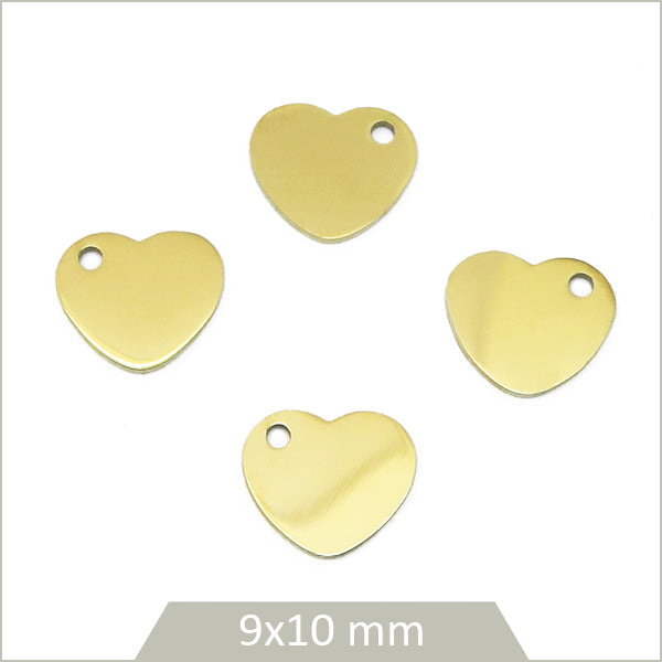 4 breloques coeur en acier inoxydable doré