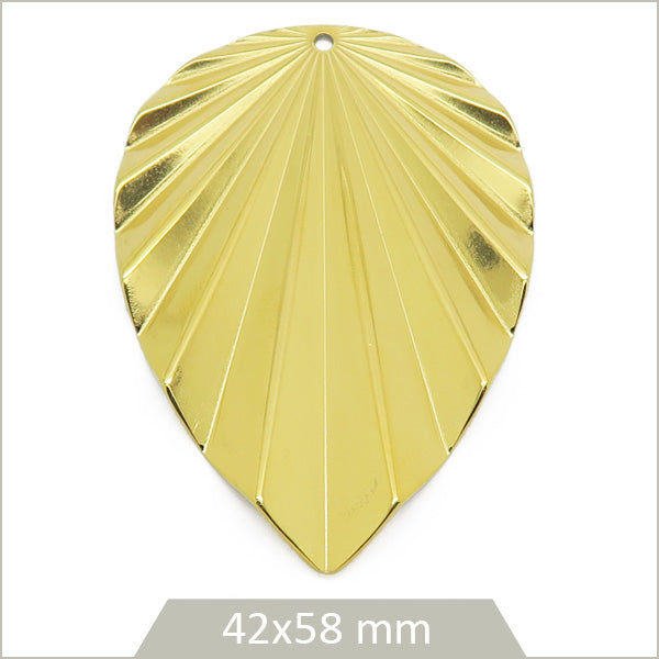 1 grande breloque feuille plissée acier doré