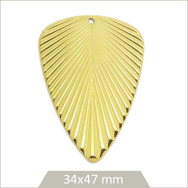 1 grande breloque feuille texturée en acier doré