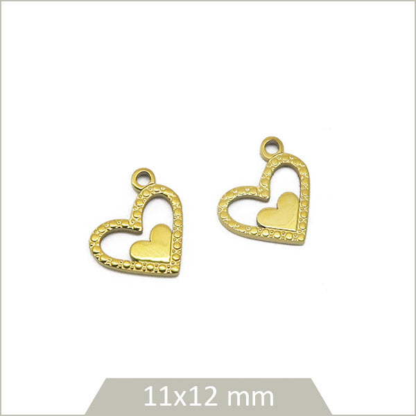 2 breloques cœur acier inoxydable doré 304