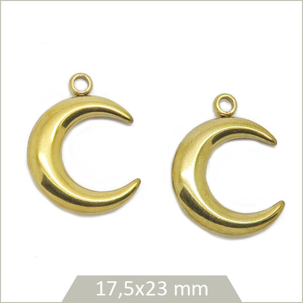 2 breloques lune en acier inoxydable 304 plaqué or 18k