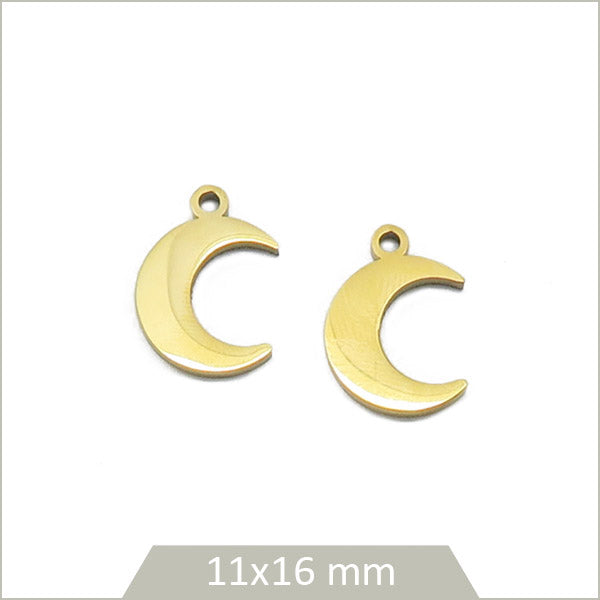 2 breloques lune en acier inoxydable doré 304