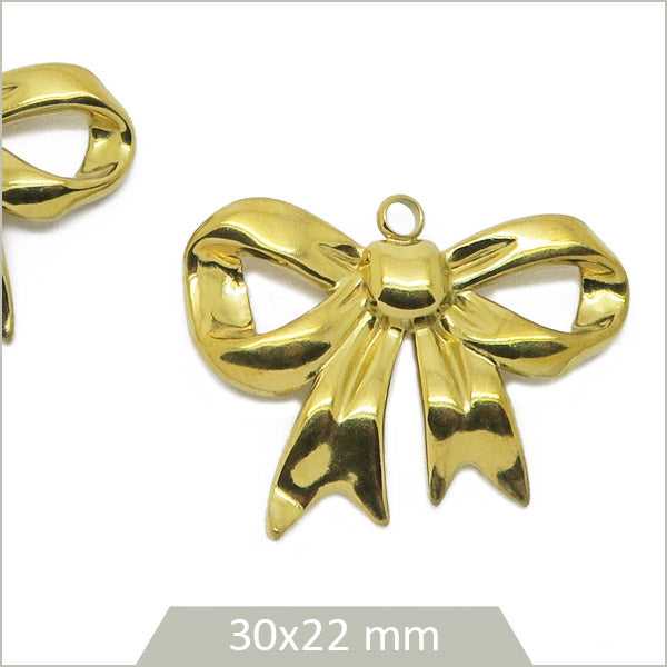 2 breloques noeud papillon en acier inoxydable doré