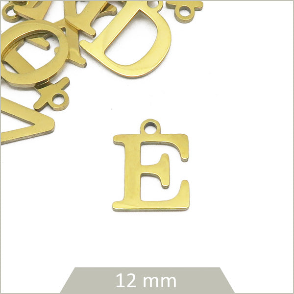 breloque initiale E acier doré