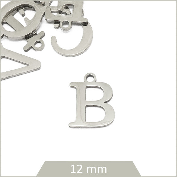 1 breloque lettre B en acier inoxydable