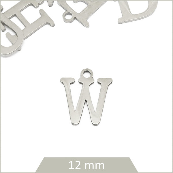 1 breloque lettre W en acier inoxydable