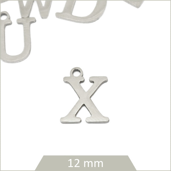 1 breloque lettre X en acier inoxydable