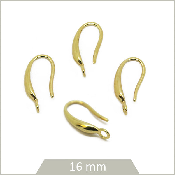 4 supports de boucles d'oreilles hameçon en laiton doré 24k