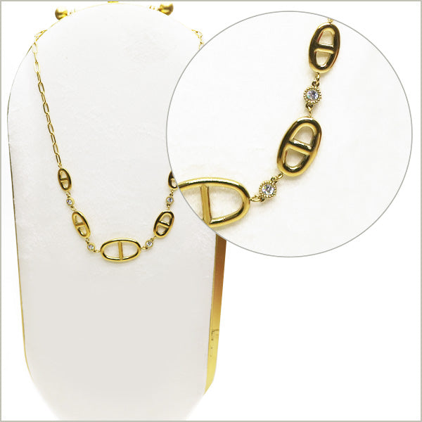 1 collier chaîne maillon ovale et strass en acier inox doré 20 cm