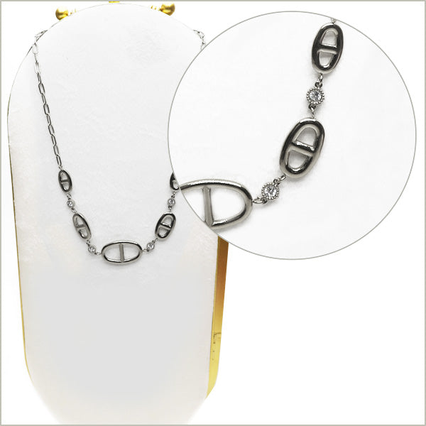 1 collier chaîne maillon ovale et strass en acier inox 20 cm