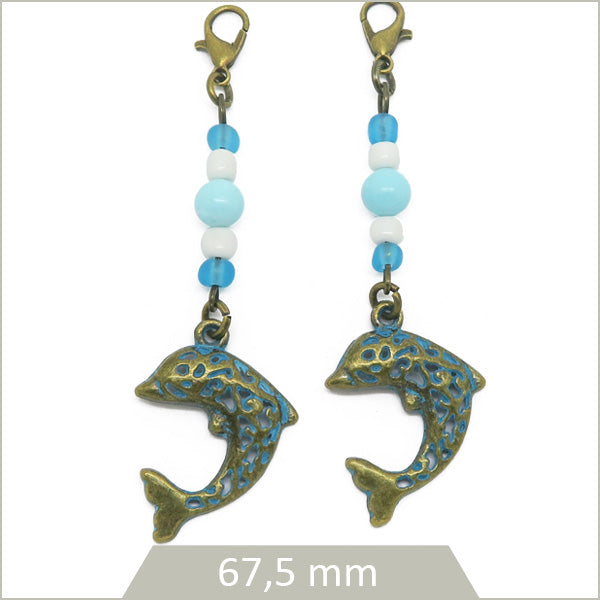 2 pendentifs dauphin en alliage bronze