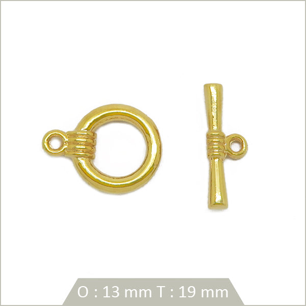 2 fermoirs toggle striés, esprit marin en laiton doré