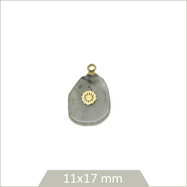 1 pendentif en Labradorite et fleur en acier doré