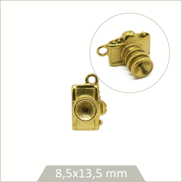 1 breloque appareil photo en acier inoxydable doré