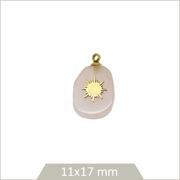 1 pendentif en Quartz rose et soleil en acier doré