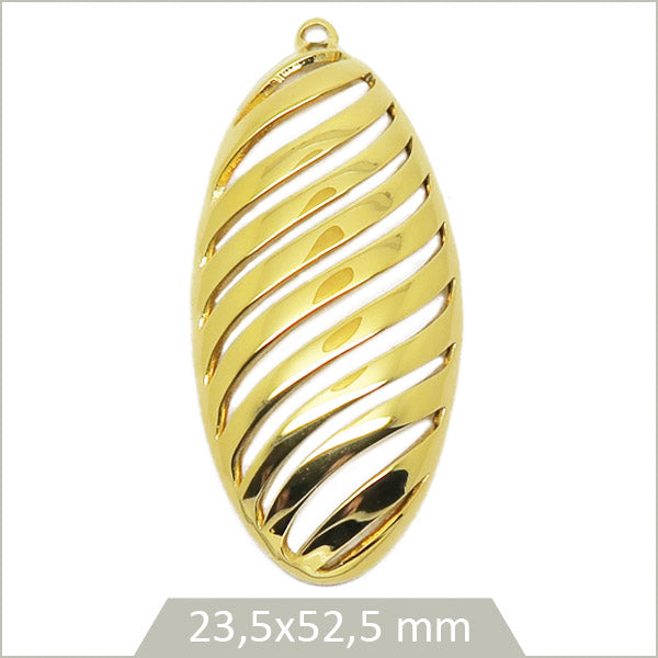 1 grande breloque ovale ajourée en acier inoxydable doré